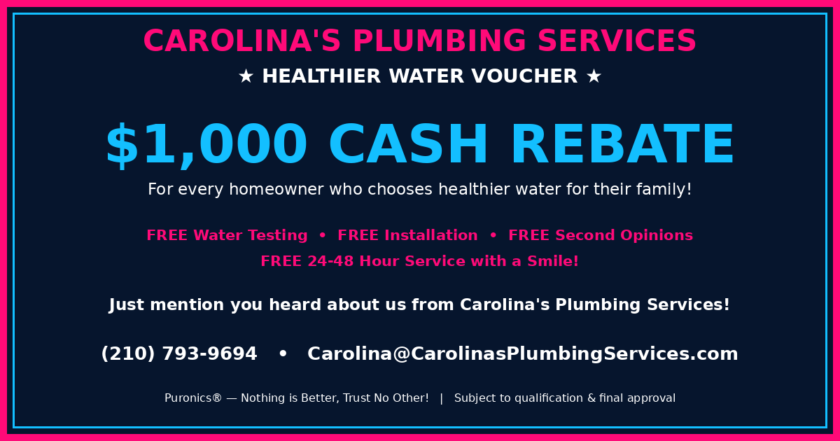 $1,000 Cash Rebate voucher - Carolina's Plumbing Services